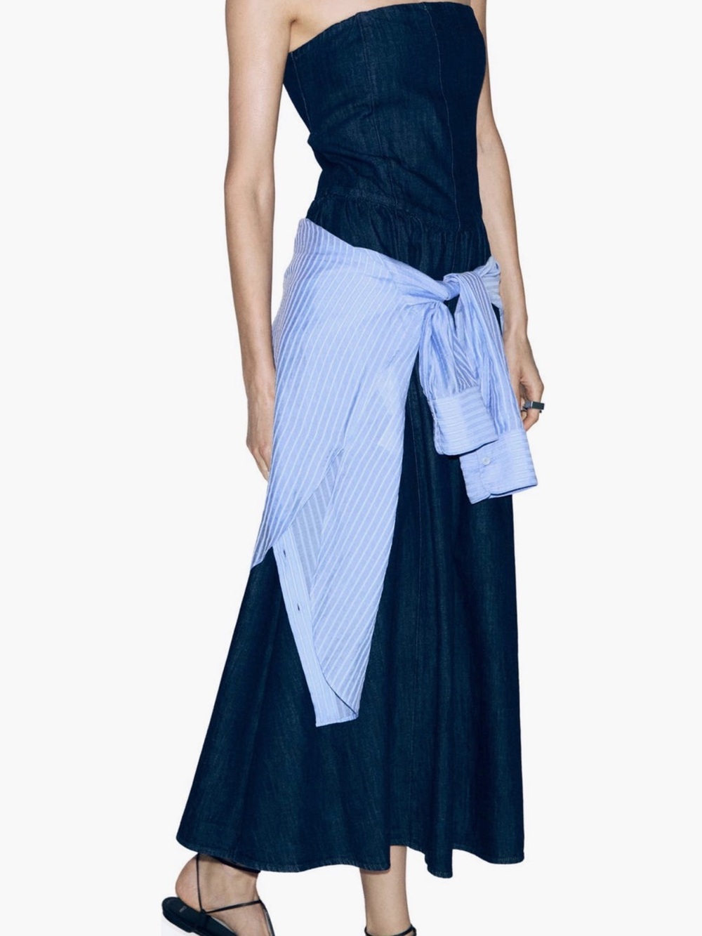 Mango Strapless Dark Blue Denim Maxi Dress